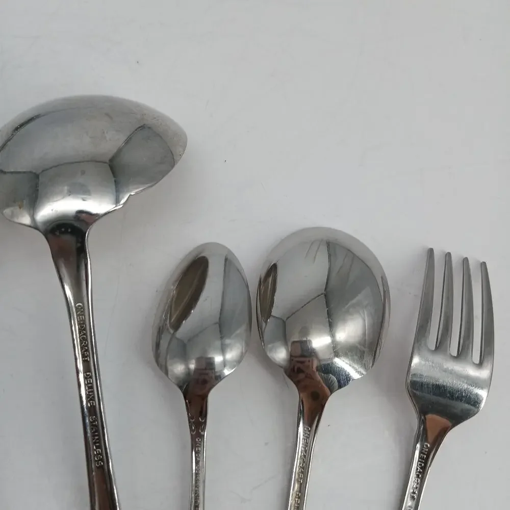 7X Serving Oneida CHATEAU Stainless Ladle Sugar Spoon Toddler Slotted Glossy USA